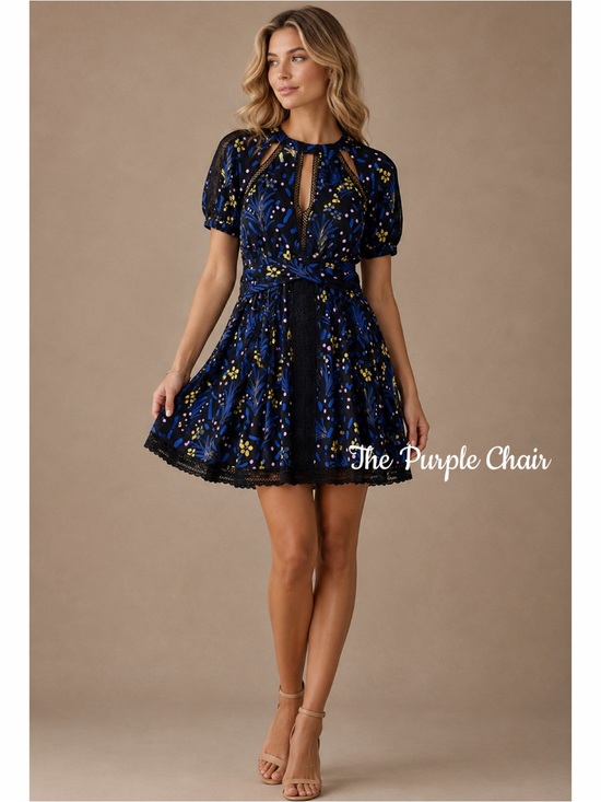 Self-Portrait Dresses & Skirts - SELF-PORTRAIT NWT Black/Multi Wildflower Print Lace Trim Mini Dress 4